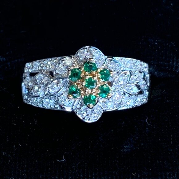 Tsavorite Garnet Diamond 14K Gold Ring Flower Leaves New Old Stock Sz 8 J667 - Picture 6 of 7